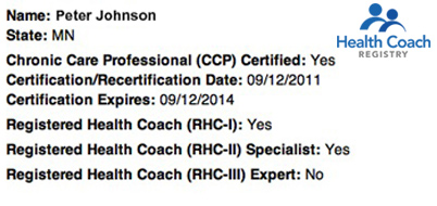 Health Coach Registry Entry Example